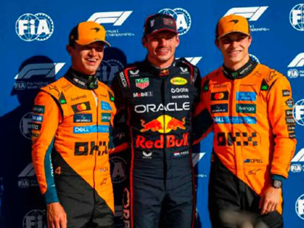 Lando Norris, Max Verstappen y Oscar Piastri