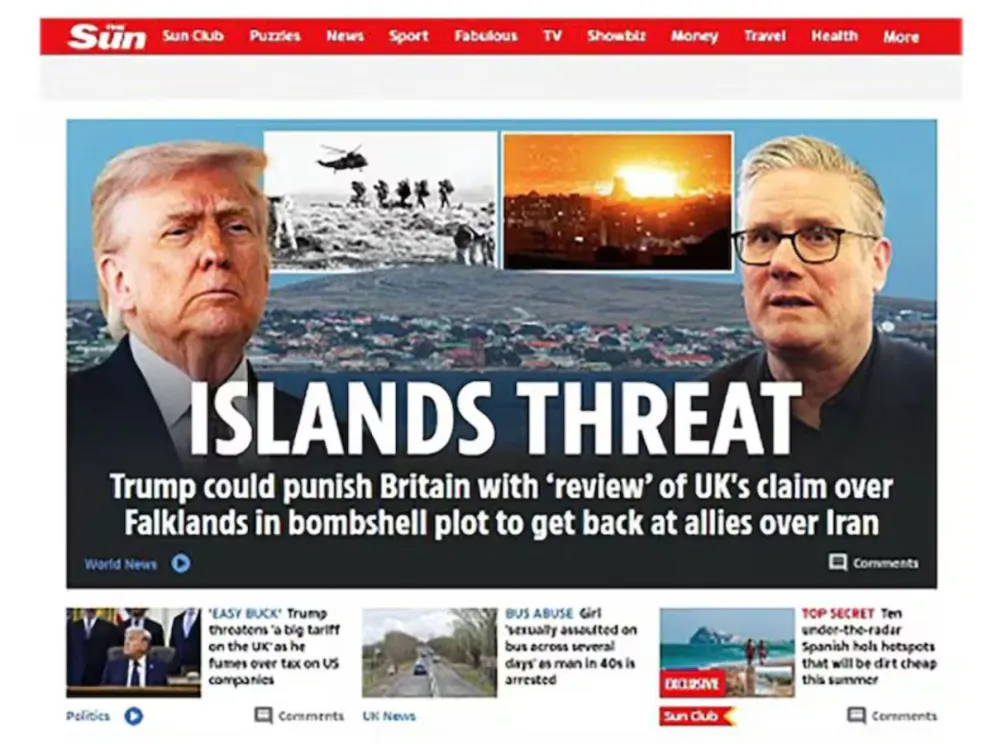 “Amenaza en las islas”: la tapa de The Sun (captura)