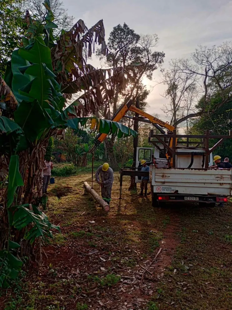 Operarios trabajan en el nuevo tendido eléctrico