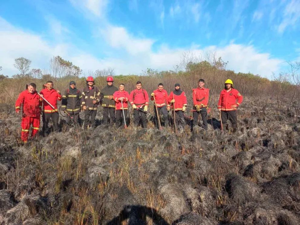 Bomberos policiales y brigadistas provinciales